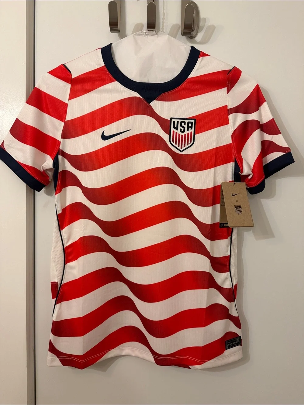 Nike Youth USA Red & White Wavy Soccer Jersey with Navy Accents